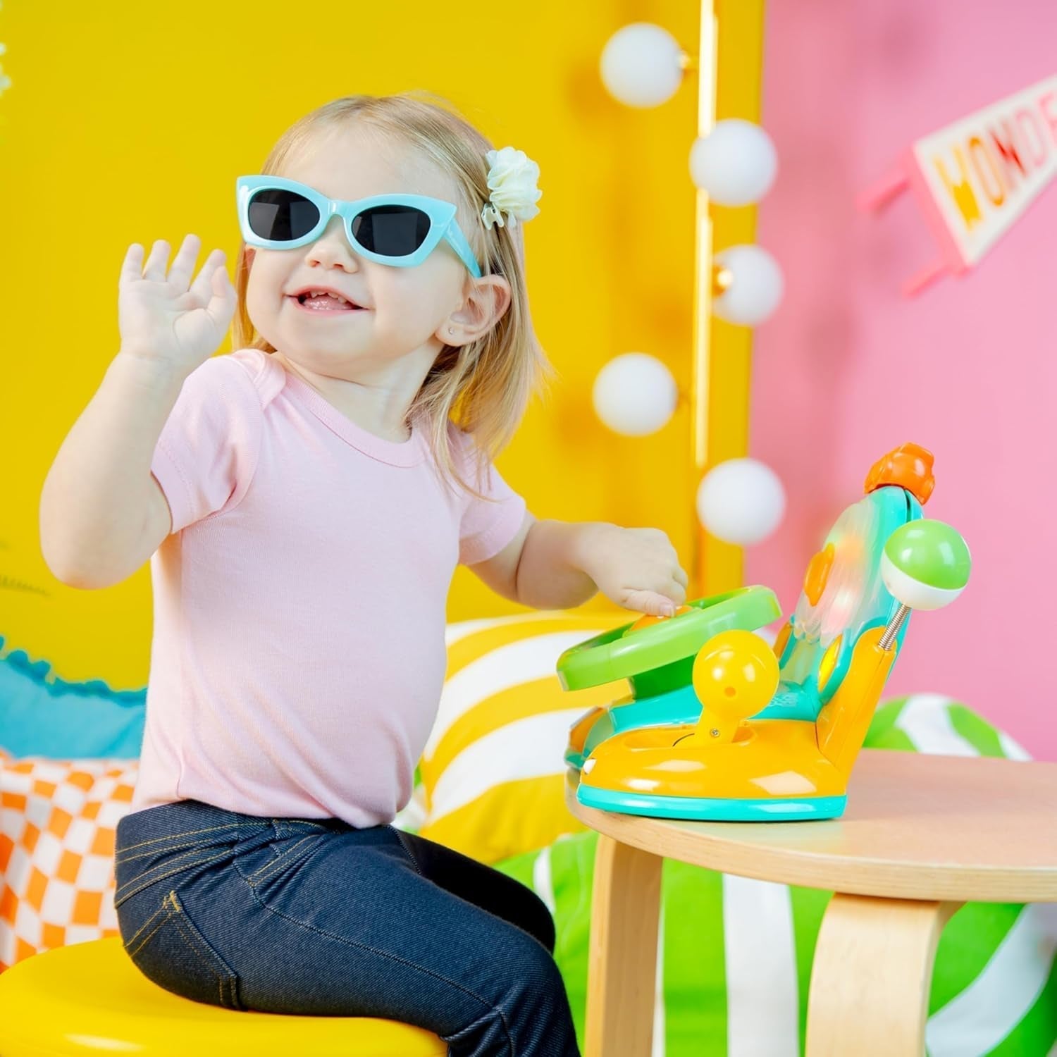 Bright Starts, volan de jucărie, Lights & Colours Driver, cu muzică, zgomote de mașină, indicatoare, levier de viteze și multe altele Jucarii Bebe Naty Shop