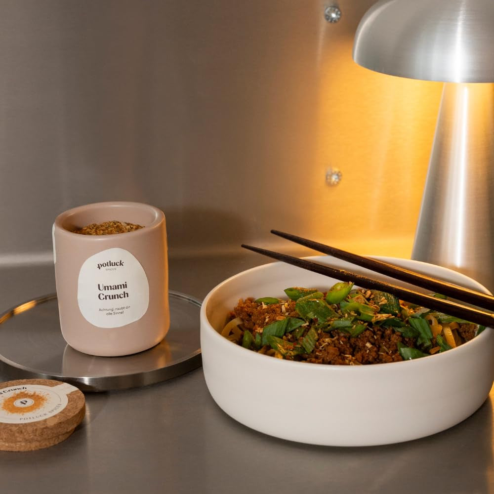 Comida compartida | Crujiente Umami | Würzmischung im Keramiktopf | 75 gramos | Vegano, sin gluten y con ingredientes naturales