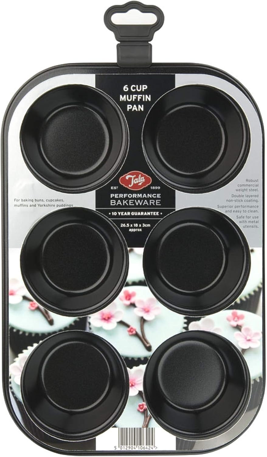 Tala Performance Muffin-Blech, 6 Löcher, Jumbo-Größe, Karbonstahl Von Professioneller Stärke, Mit Antihaftender Eclipse-Beschichtung, Schwarz Moldes y bandejas para hornear Naty Shop Form Für 6 Muffins