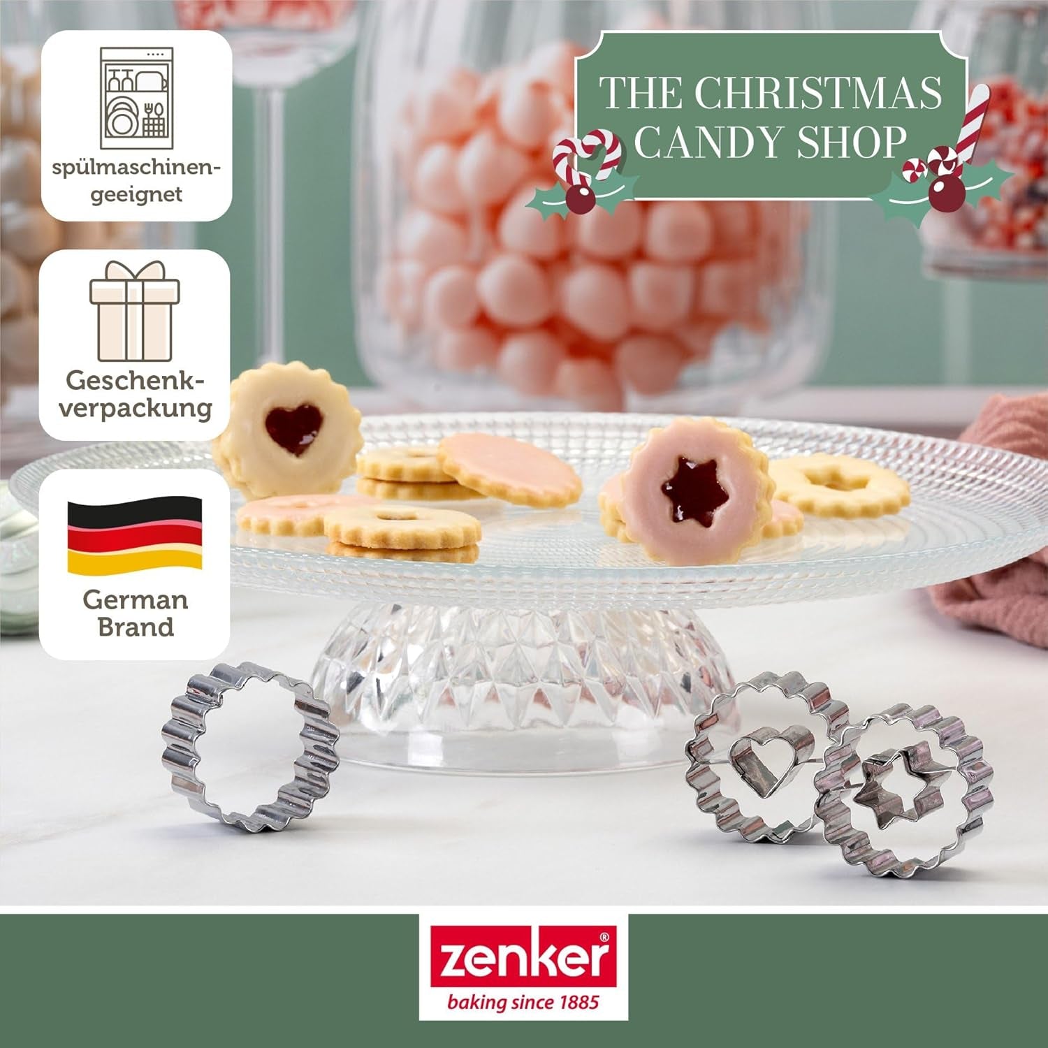 Zenker Ausstecher-Set Linzer Herz und Stern aus Edelstahl – Perfekt für Weihnachtskekse, 3-teilig, inkl. Geschenkverpackung, spülmaschinengeeignet und rostfrei – The Christmas Candy Shop