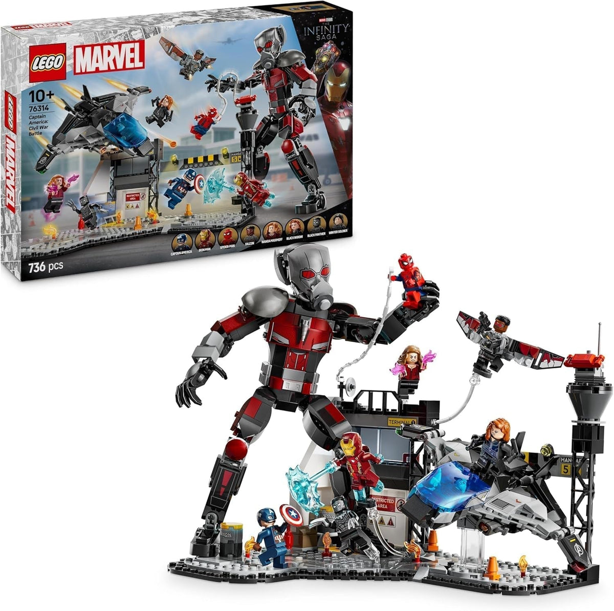 LEGO Marvel Captain America: Civil War Action Duel - Juego de superhéroes con 8 minifiguras - Juego de construcción y juego de aviones de juguete - Regalo para niños y niñas 76314 Juegos de construcción Besuche den LEGO-Store Default Title