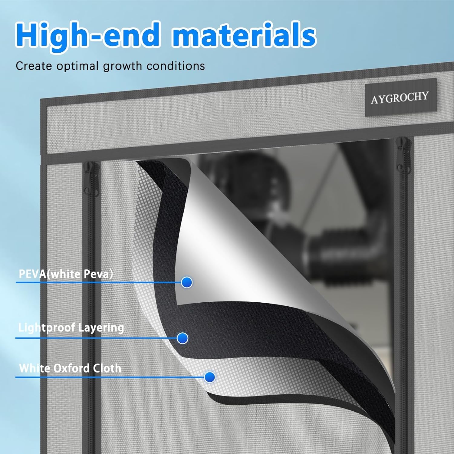 Aygrochy Tienda de Cultivo 60x60x160cm Tienda de Cultivo Interior con Bandeja Inferior Extraíble de PEVA Blanca Reflectante para Espacio de Cultivo de Plantas