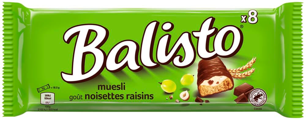 Paquete de chocolate Balisto a granel, barras de chocolate Yoberry, cereales y yogur, 8 x 18,5 g, chocolate, barras de muesli, paquete de chocolate a granel (148 g)