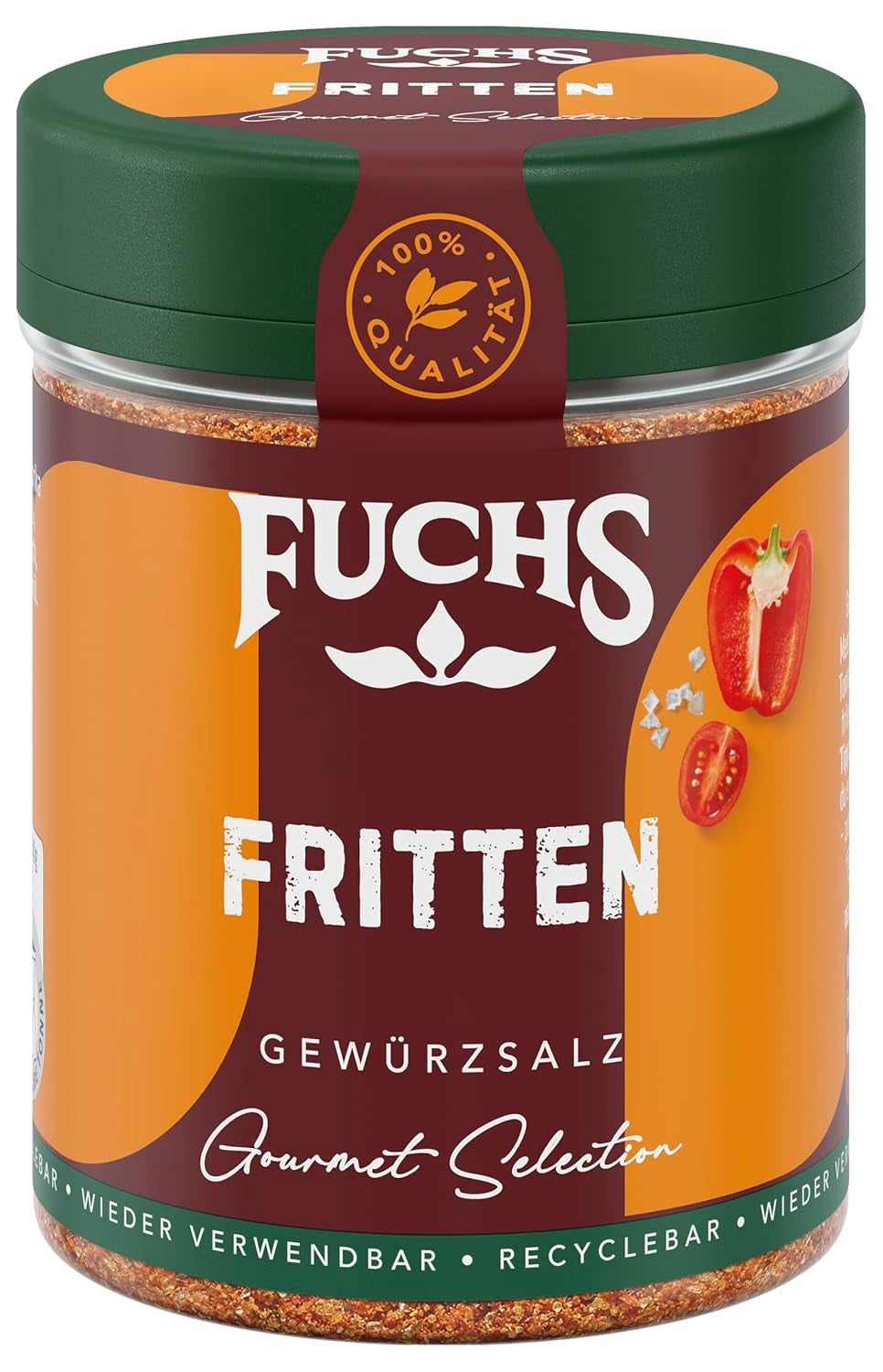 Fuchs Gourmet Selection Klassisch/Heimisch – Bratkartoffel Gewürzsalz, nachfüllbares Kartoffel Gewürz, Salz zum Würzen von Brat- & Ofenkartoffeln, Pommes Frites & Co, vegano, 70 g