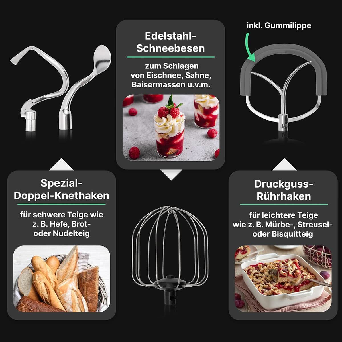 Proficook® Küchenmaschine Mit XXL 12L Schüssel | Knetmaschine con motor profesional de larga duración de 2500 W | Metallgetriebe y pantalla LED | Procesador de alimentos para bis zu 8,5 kg de masa | 13 velocidades | PC KM 1254 Tienda Naty Madre e Hijo