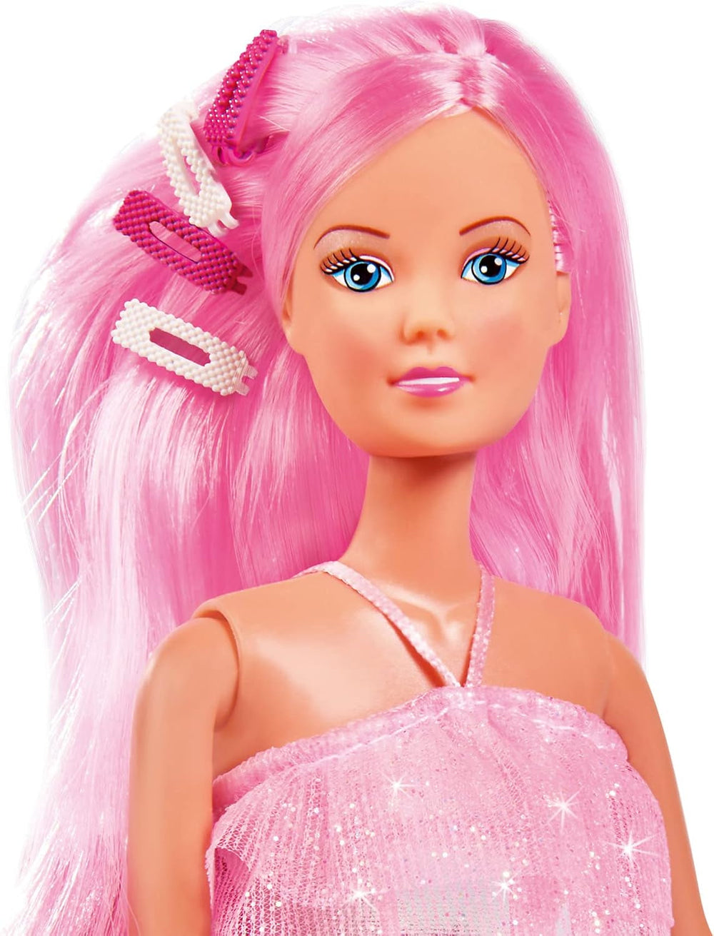 Simba 105733504 - Steffi Love Hair Glam, Puppe im Glitzerkleid mit extra Langen Haaren, Haarclips und Bürste, 29cm, Für Kinder ab 3 Jahren