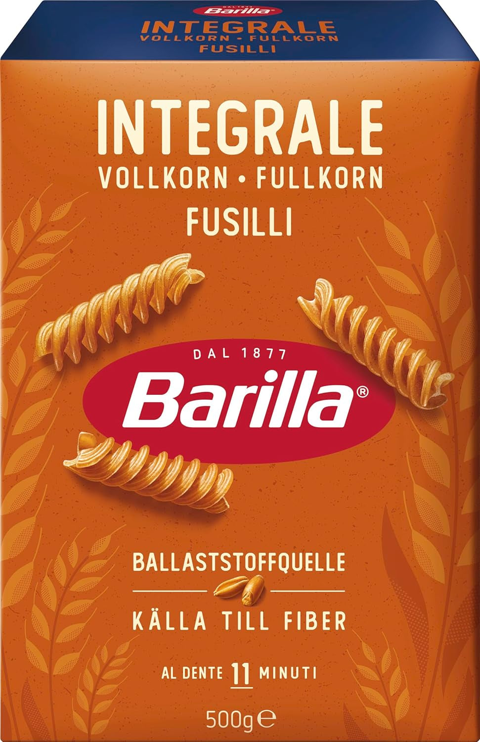 Barilla Pasta Integrale Fusilli – Pasta de sémola con fibras naturales, 500 g