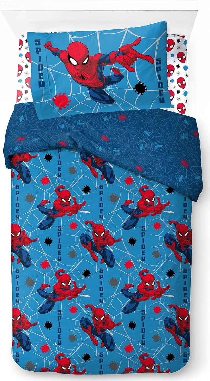 Ropa de cama infantil, Personajes Disney, 100% algodón Ropa de cama infantil Naty Shop Azul - Spiderman 135X200/50X70 (3 Piezas)