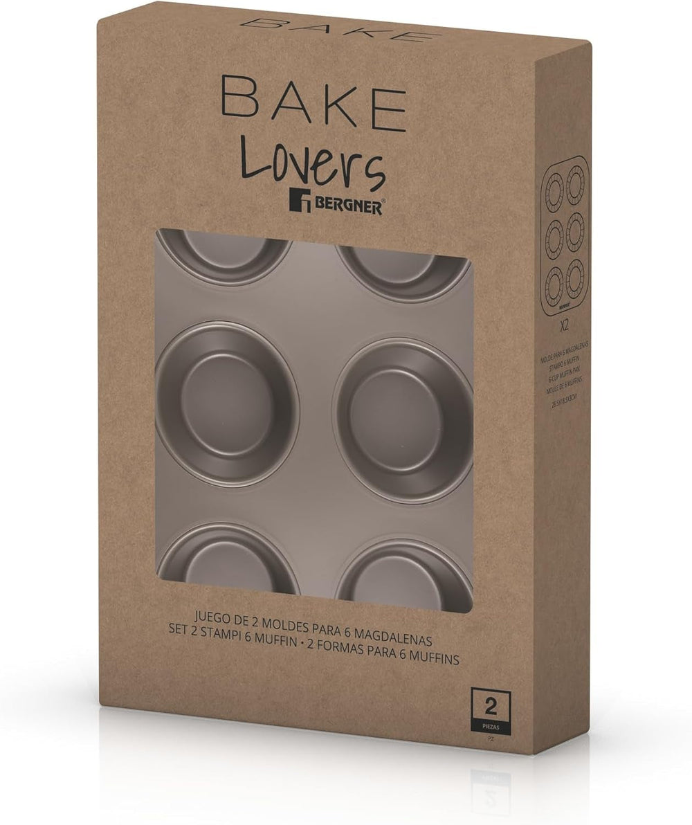 BERGNER BAKING LOVERS - Set Von 2 X 6 Tazas Muffinformen - Kohlenstoffstahl Mit Ilag Essential, PFOA Frei, Leicht Zu Reinigen Moldes y bandejas para repostería Naty Shop