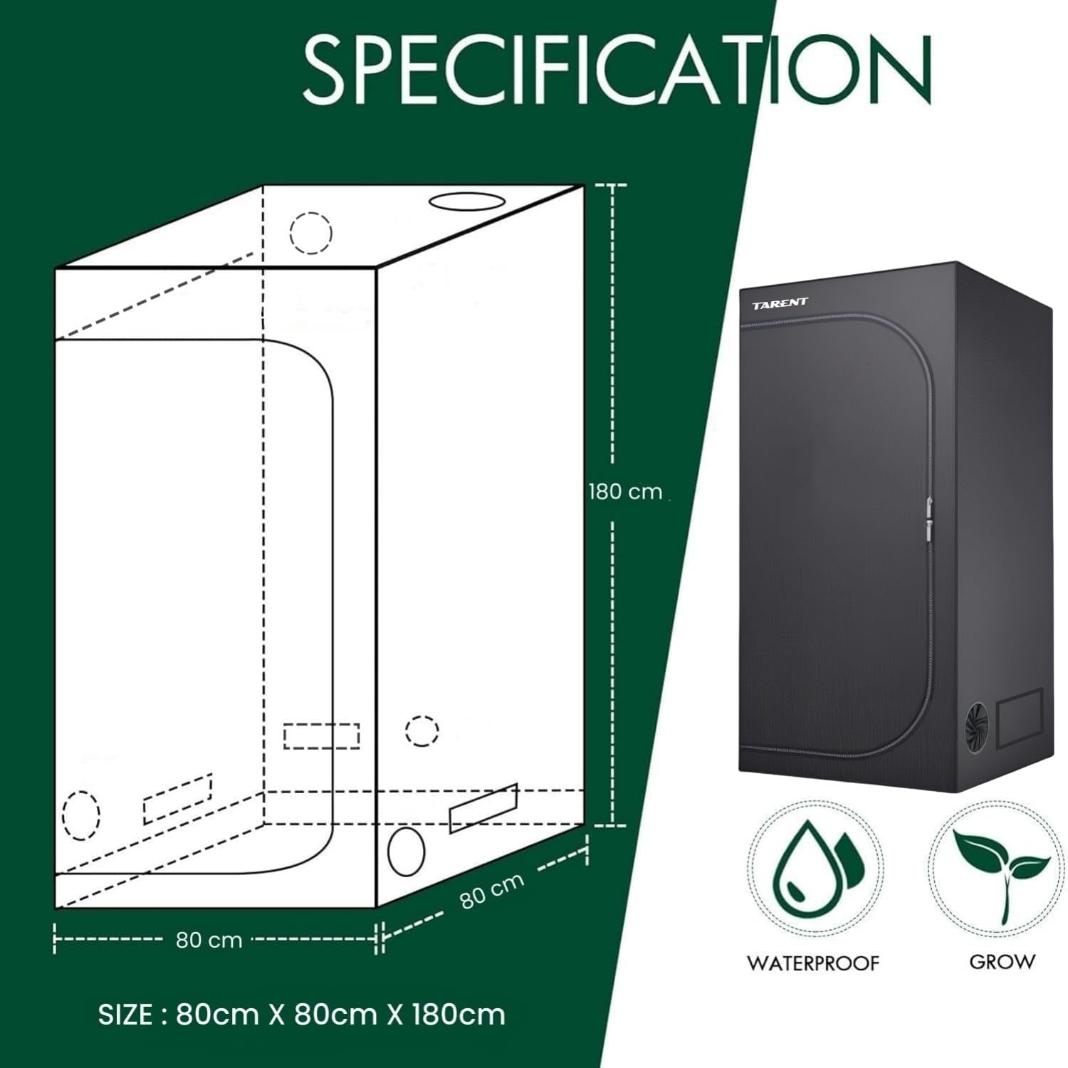 Tienda de Cultivo Tienda de Cultivo de 80x80x180cm con Bandeja Base Impermeable Extraíble Tamaño Ideal para Hidroponía