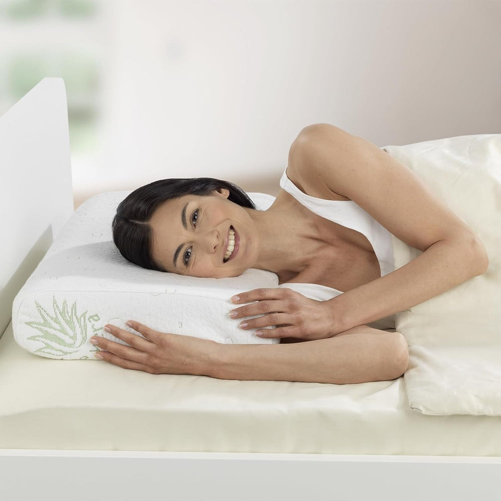 Maximex visco pernă de sprijin pentru gât, Pernă de sprijin respirabilă cu umplutură din spumă ergonomică, Pernă de sprijin pentru gât reglabilă pe înălțime și înălțime pentru un somn odihnitor, Cu aloe vera Perne standard Naty Shop