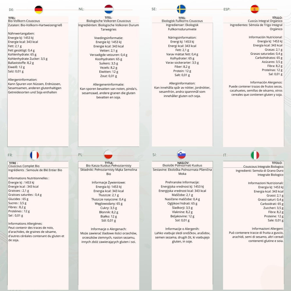 Cuscús ecológico Wholefood Earth – 1kg | Crudo | Sin OGM | Vegano | Rico en fibra | Certificado orgánico