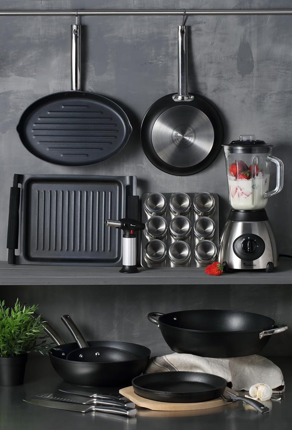 Masterpro Foodies - Bandejas de horno para 6 muffins - Distribución uniforme del calor - Fabricadas en acero al carbono - Fondo antiagarrotamiento - Desmontables y fáciles de lavar Bandejas y moldes para horno Naty Shop