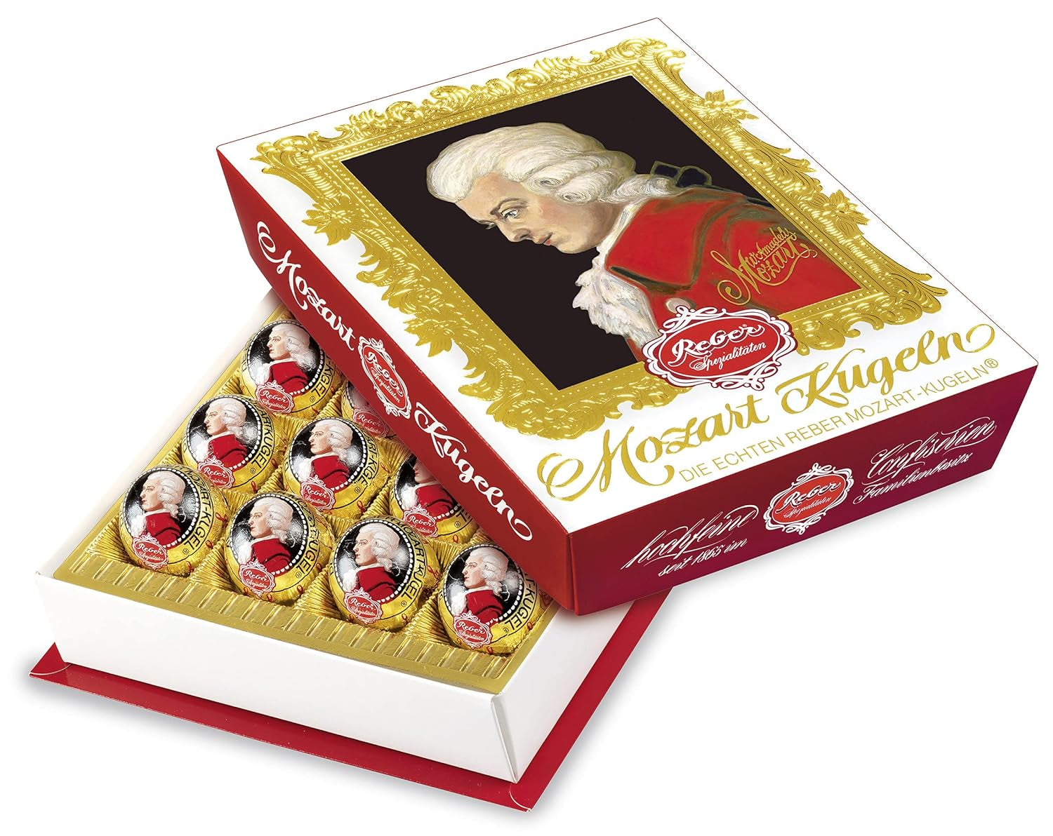 Reber Bolitas Mozart con chocolate negro, pack de 6 con mazapán y turrón, vegano - 1 x 120 g