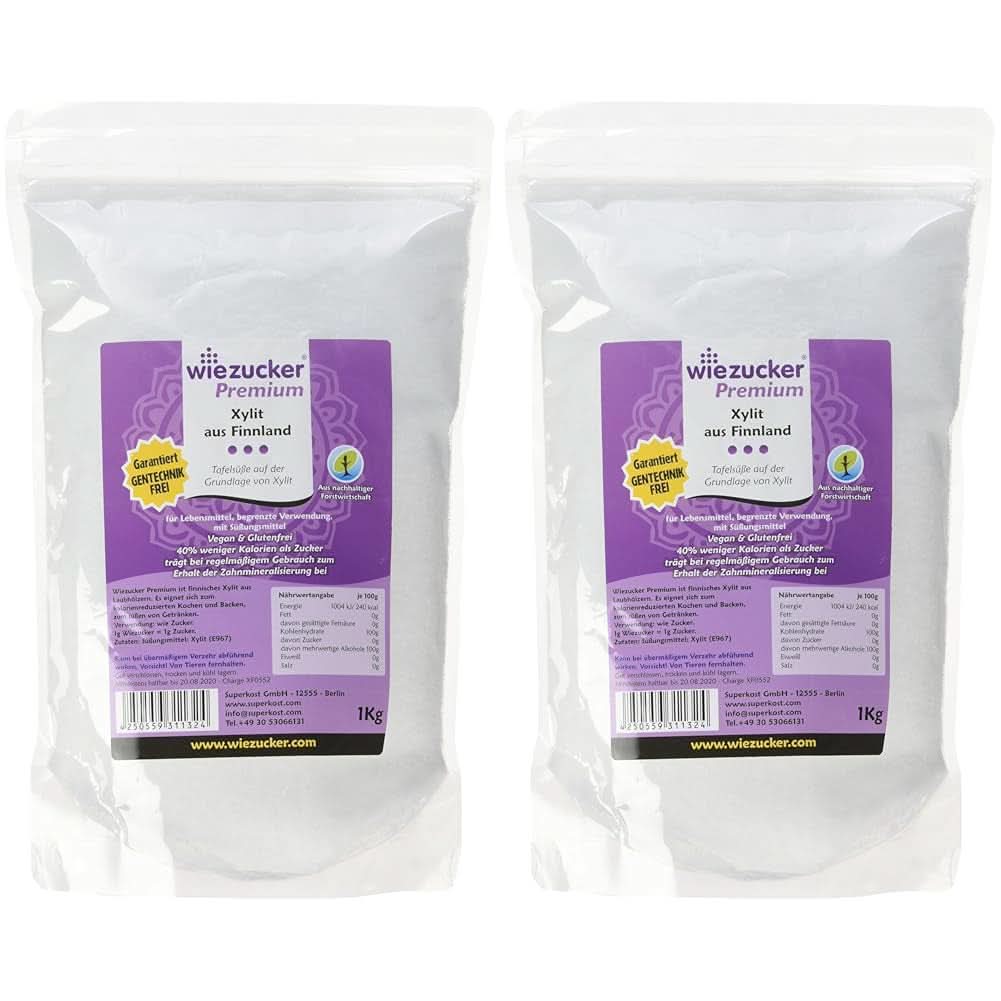 Azúcar de abedul original de Finlandia, 1 Kg Edulcorantes Naty Shop 2 x 1 Kg Single