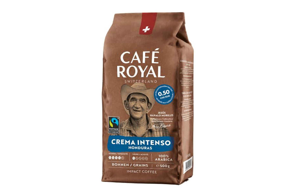 Café Royal Crema Intenso Honduras – 100% Arabica Kaffeebohnen, aromatisch-intensiv, dunkle Röstung, Stärke 4/5, Fairtrade, 500 g ganze Bohnen