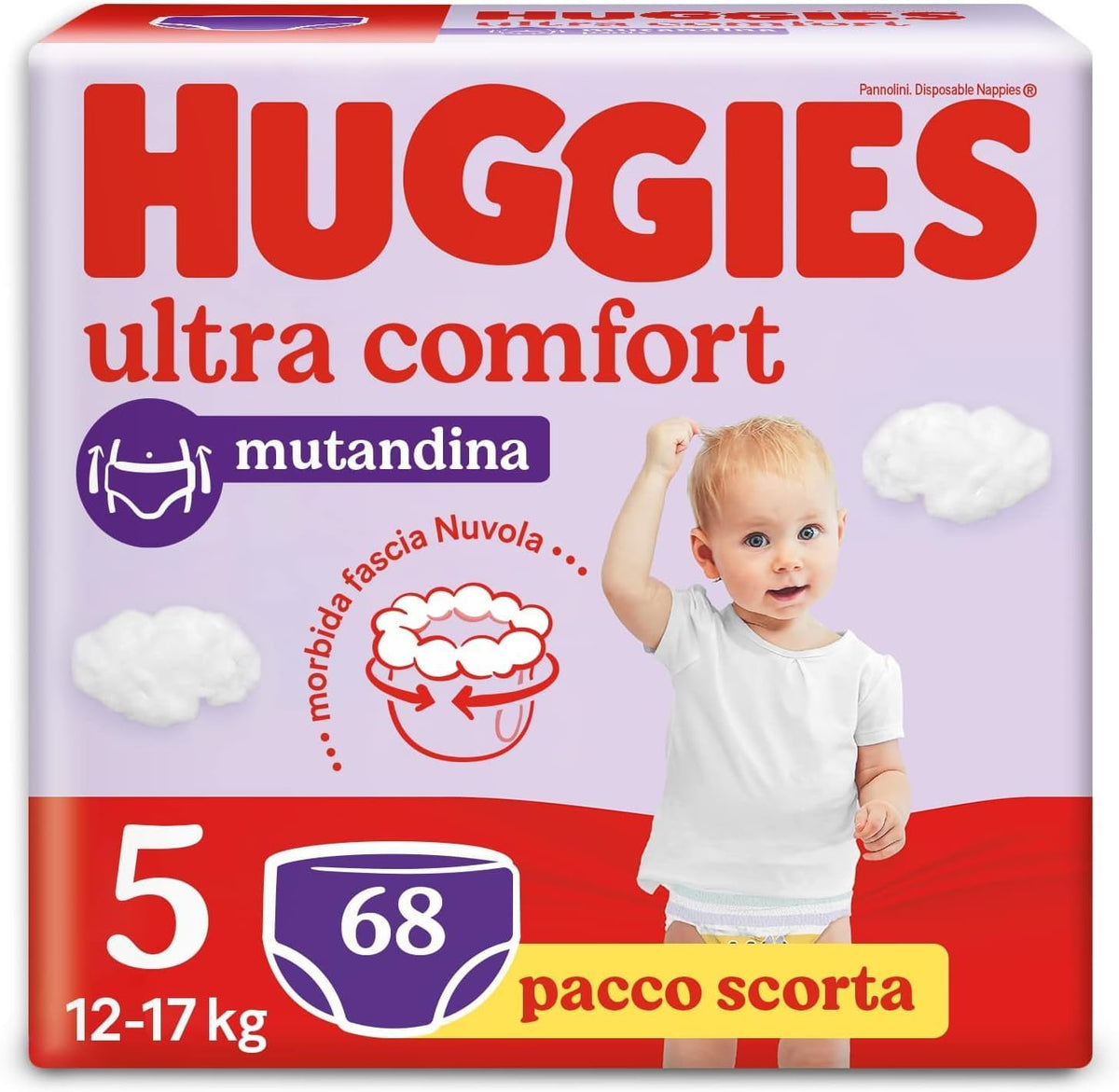 Huggies Ultra Comfort, Pañales tipo panty, talla 5 (12-17 kg), paquete de 68 pañales tipo panty
