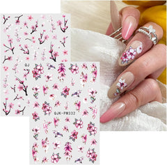 JMEOWIO Nagelsticker Blume 10 Blatt Nail Art Sticker Selbstklebend Nagelaufkleber Frühling Sommer Floral Dekoration Nageldesign Zubehör