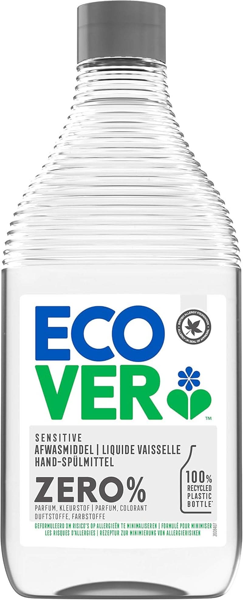 Ecover Zero Hand Dishwashing Liquid (5 L), Lichid de spălat vase sustenabil cu agenți tensioactivi din zahăr fără parfumuri, puternic degresant Detergenti Bucatarie Naty Shop 450 ml