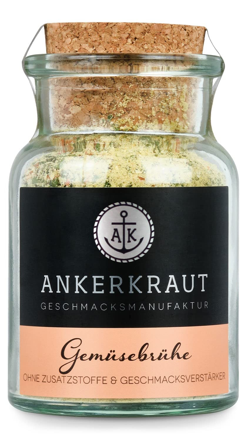 Ankerkraut Gemüsebrühe, ohne Geschmacksverstärker, ohne Zucker, 90g im Korkenglas, Mischung würzender Zutaten für Brühe