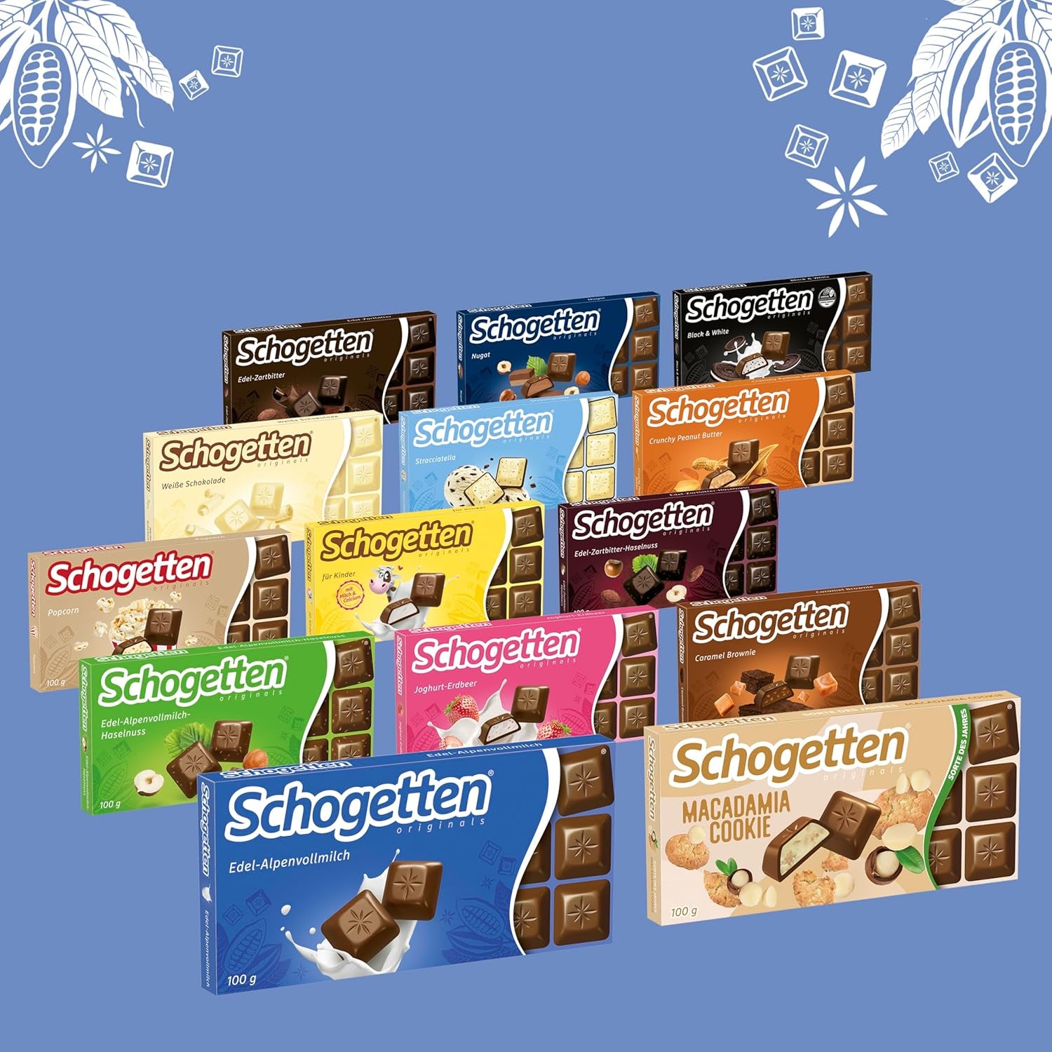 Barra de chocolate con leche Schogetten Premium Alpine, 100 g, en porciones individuales. Una delicia. Pieza por pieza.