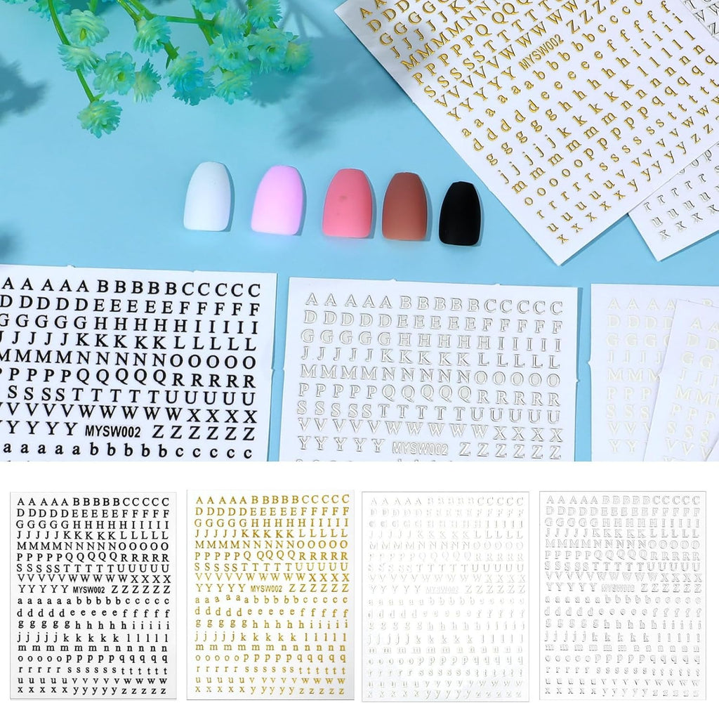 Nagelsticker Buchstaben 8 Blatt Nail Buchstaben Sticker Nagelsticker Glitzer Buchstabe Art Sticker Selbstklebend Nagelaufkleber Englisches Alphabet Dekoration Nageldesign Zubehör