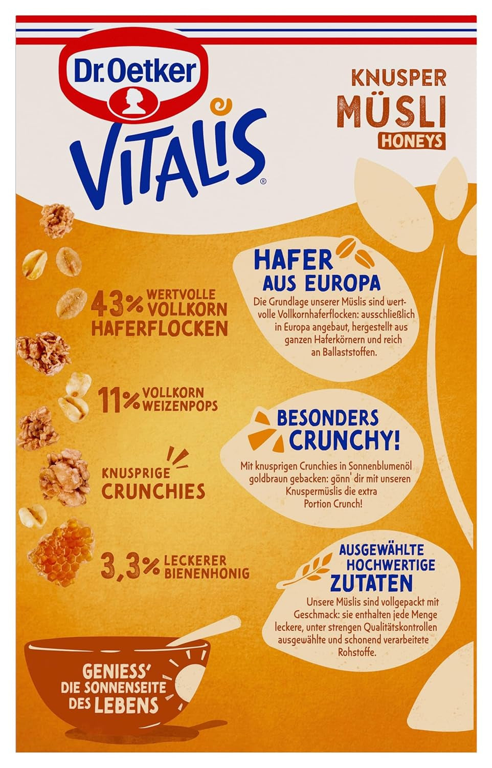 Dr. Oetker Vitalis Crunchy Honeys: Muesli crujiente con miel para desayunos y meriendas, paquete de 5 (5 x 600 g)