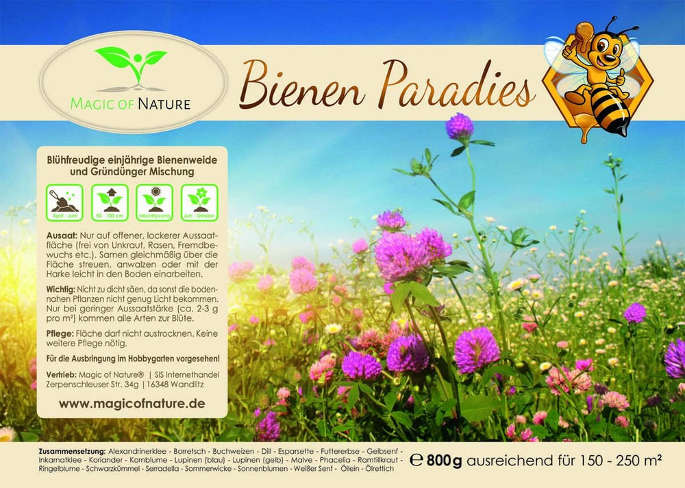 Magia de la Naturaleza 800gr. Blumensamen Mischung - Bienen Paradies - Blühfreudige Bienenweide für 150 bis 250 m²