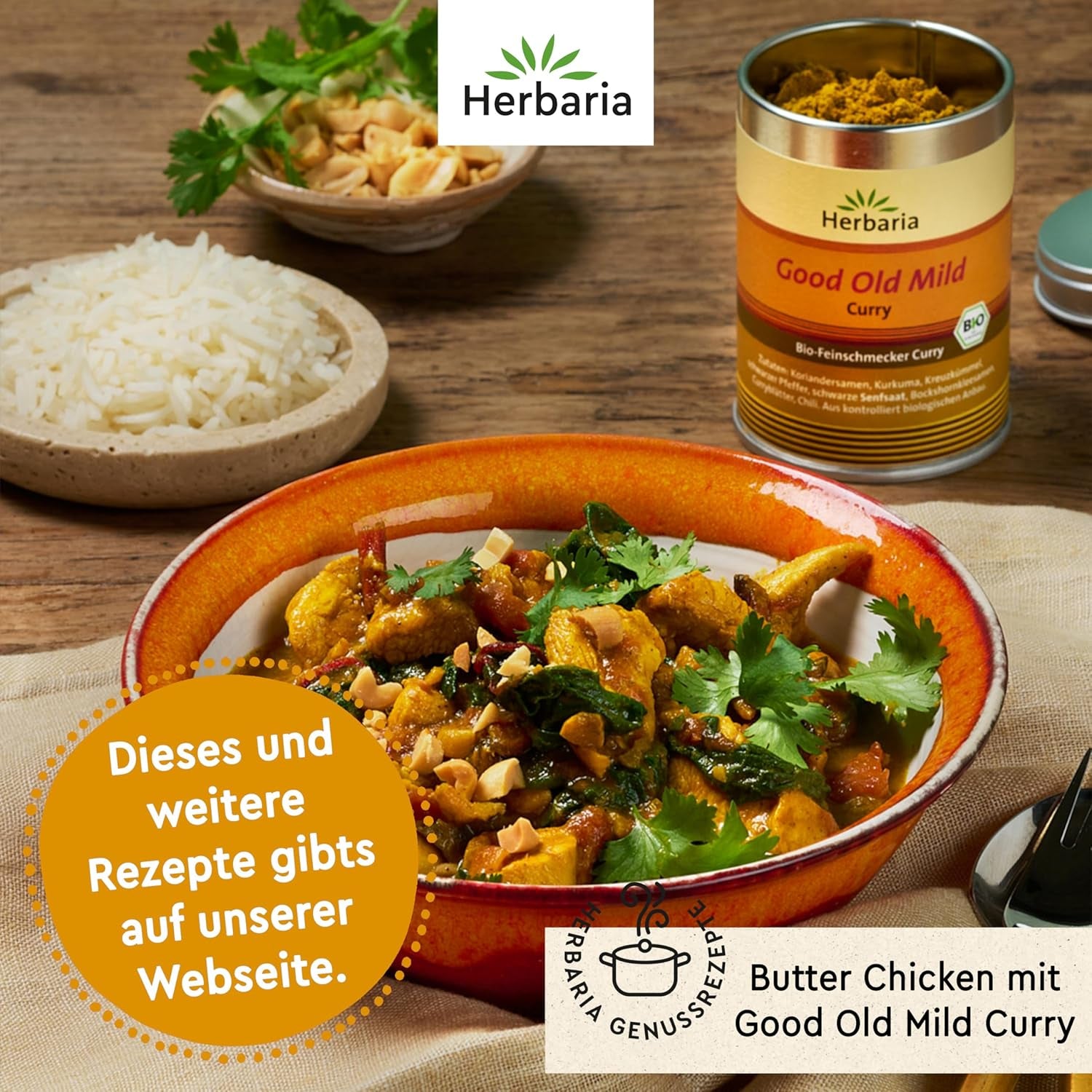 Herbaria Good Old Mild Curry bio 80g M-Dose – Currypulver, Currymischung - Bio-Gewürzmischung für klassische Curry-Spezialitäten z.B. Currywurst - erlesenen Ingrediente en nachhaltiger Aromaschutz-Dose