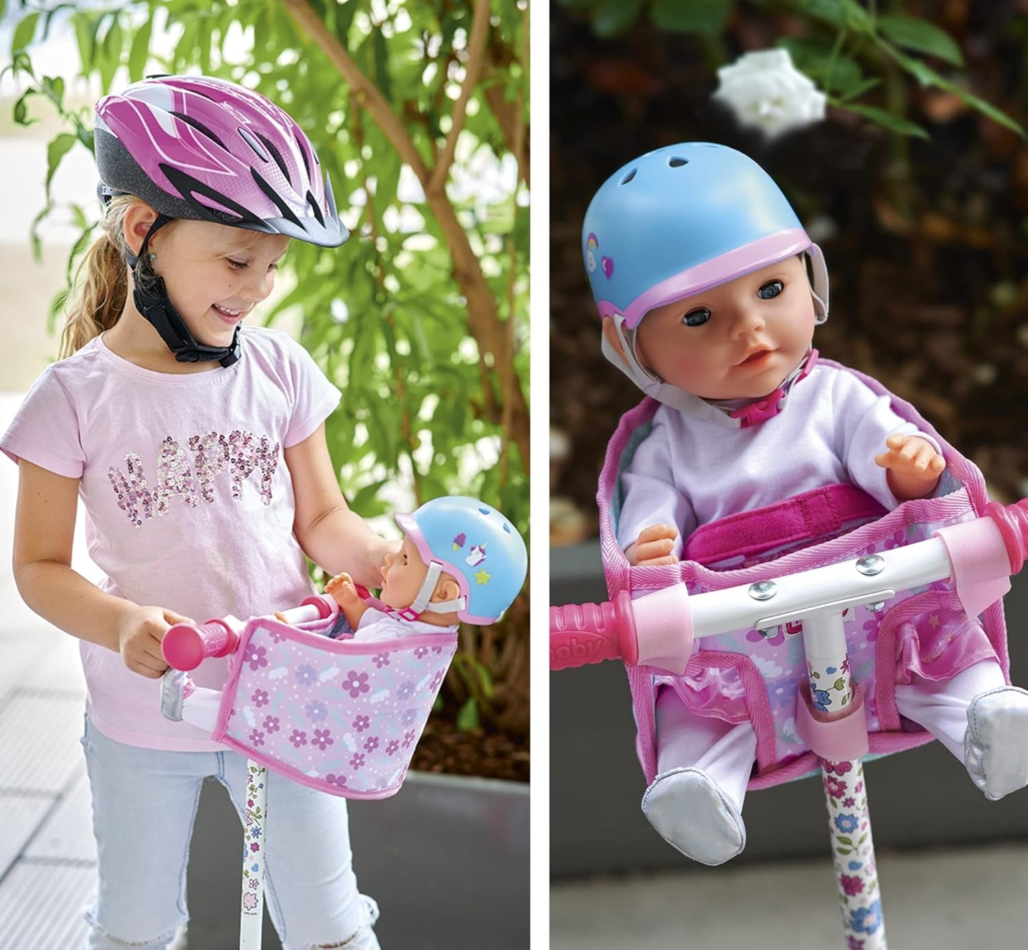 Simba 105560018 - Scaun de bicicletă pentru nou-născuți cu centură, accesoriu pentru păpușă, scaun din material textil, centură de siguranță, ghidon cu velcro, pentru păpuși de 30-43 cm, vârste 3+
