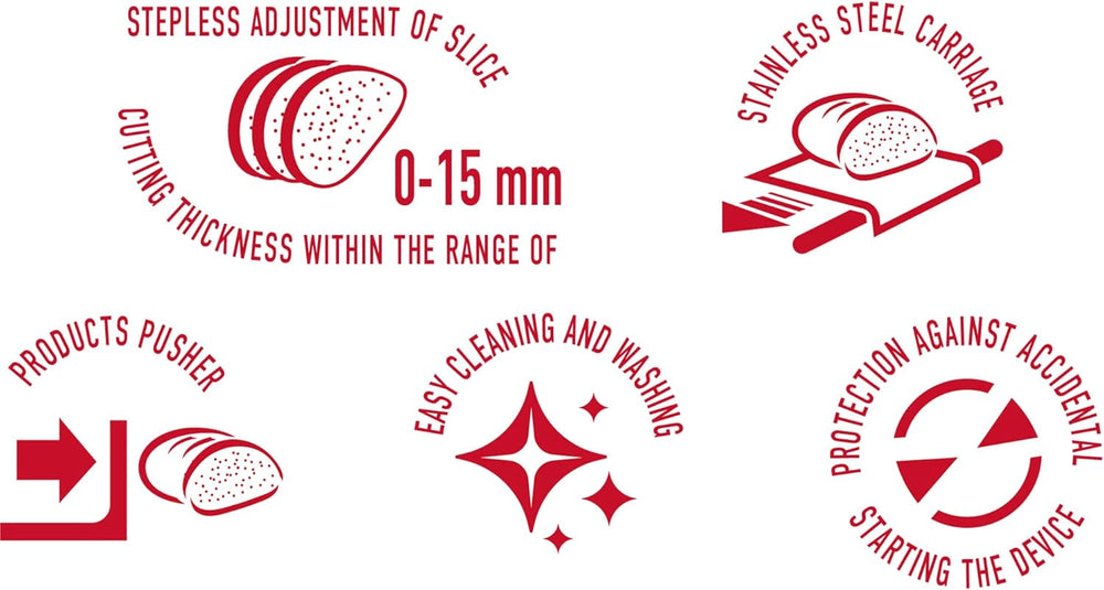 MPM MKR-05 Cortadora eléctrica universal, espesor de corte regulable hasta 15 mm, 150 W Trituradoras y Rebanadoras Naty Shop