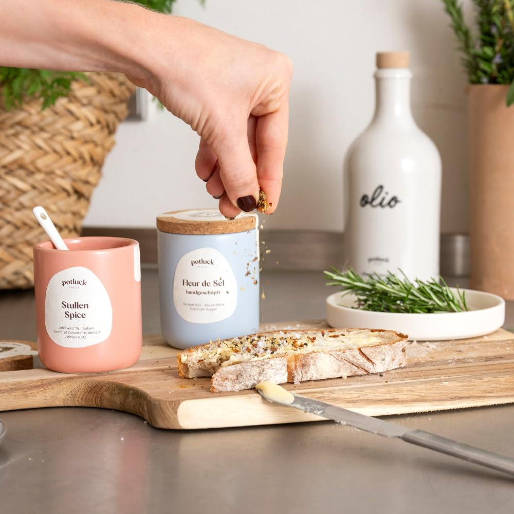 Comida compartida | Especia Stullen | Gewürzzubereitung im Keramiktopf | 60 gramos | Vegano, sin gluten y con ingredientes naturales