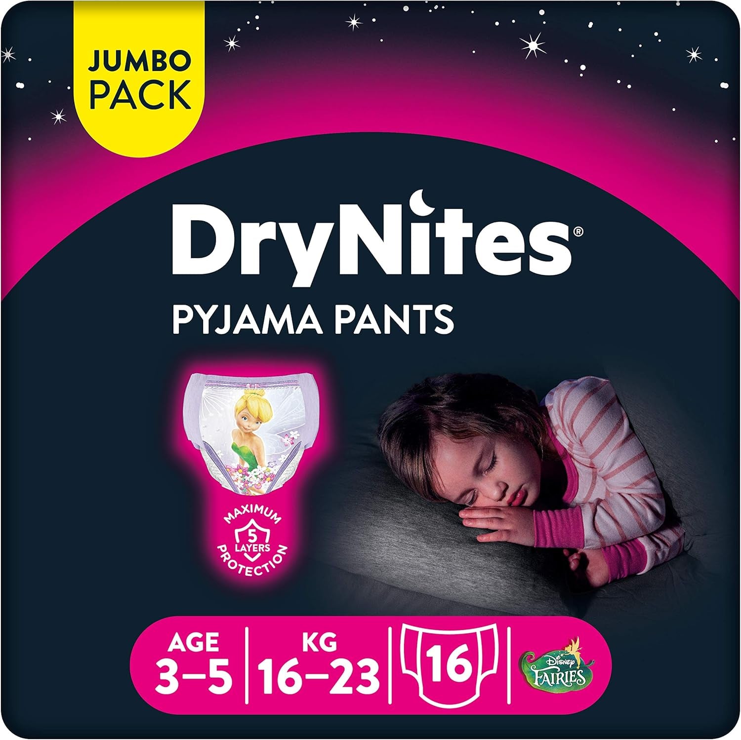 Huggies DryNites Ropa de dormir para niñas, 3-5 años (16-23 kg), 2 x 16 piezas