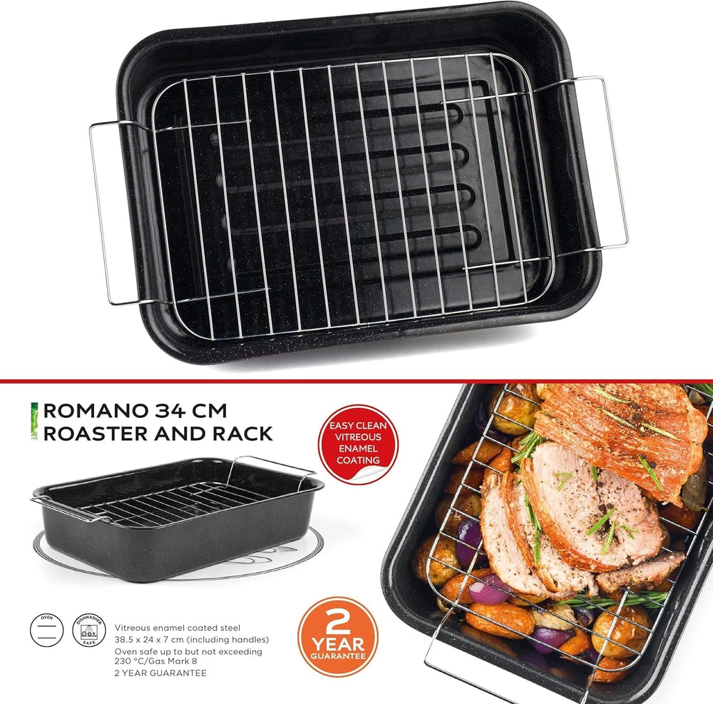 Russell Hobbs CW9161 Romano 34Cm Esmalte Bräter - Mit Gitter, Rechteckige Auflaufform Mit Rost, Spülmaschinenfest Ofenform, Grill Auflaufform, Bratform Für Backofen Ofenbeständig Bis 230 Grados Moldes y bandejas para repostería Naty Shop
