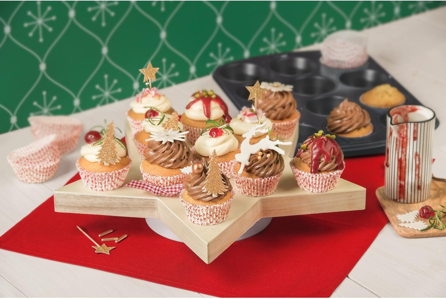 Original Kaiser Inspiration Muffinform-Set 2-Teilig, Muffinblech Mit Xmas Papierbackförmchen Für 12 Muffins, 38 X 27 Cm, Cupcake Form Antihaftbeschichte, Schwarz Moldes y bandejas para hornear Naty Shop