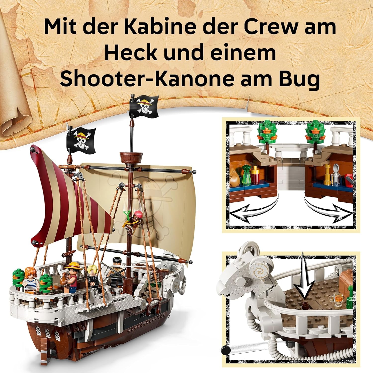 LEGO ONE PIECE - Das Piratenschiff Flying Lamb (Going Merry) - Juego de juegos con 5 minifiguras - incluido. Luffy, Zoro y Nami - Spielzeug zum Bauen - Geschenk für Jungen, Mädchen & Fans ab 10 Jahren - 75639