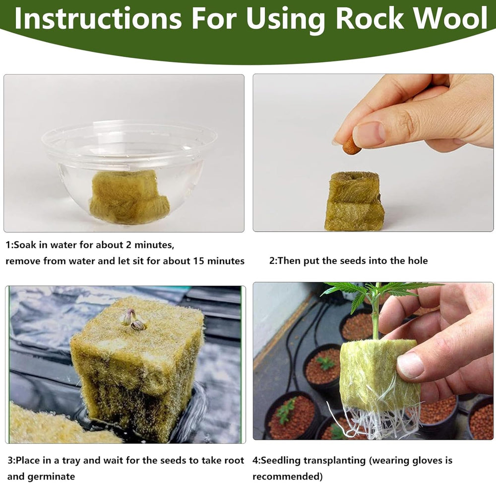 50 Piezas Estera de Cultivo de Lana Mineral, Cubo de Lana Mineral, Aislamiento de Lana Mineral, Estera de Cultivo de Lana Mineral con Tijeras y Guantes para Cultivo sin Suelo, Hidroponía y Trasplante