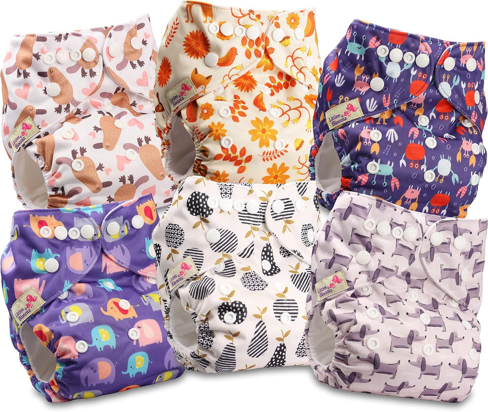 Littles and Bloomz FLP2-0406 Pañal reutilizable con clip estándar, 4 pañales
