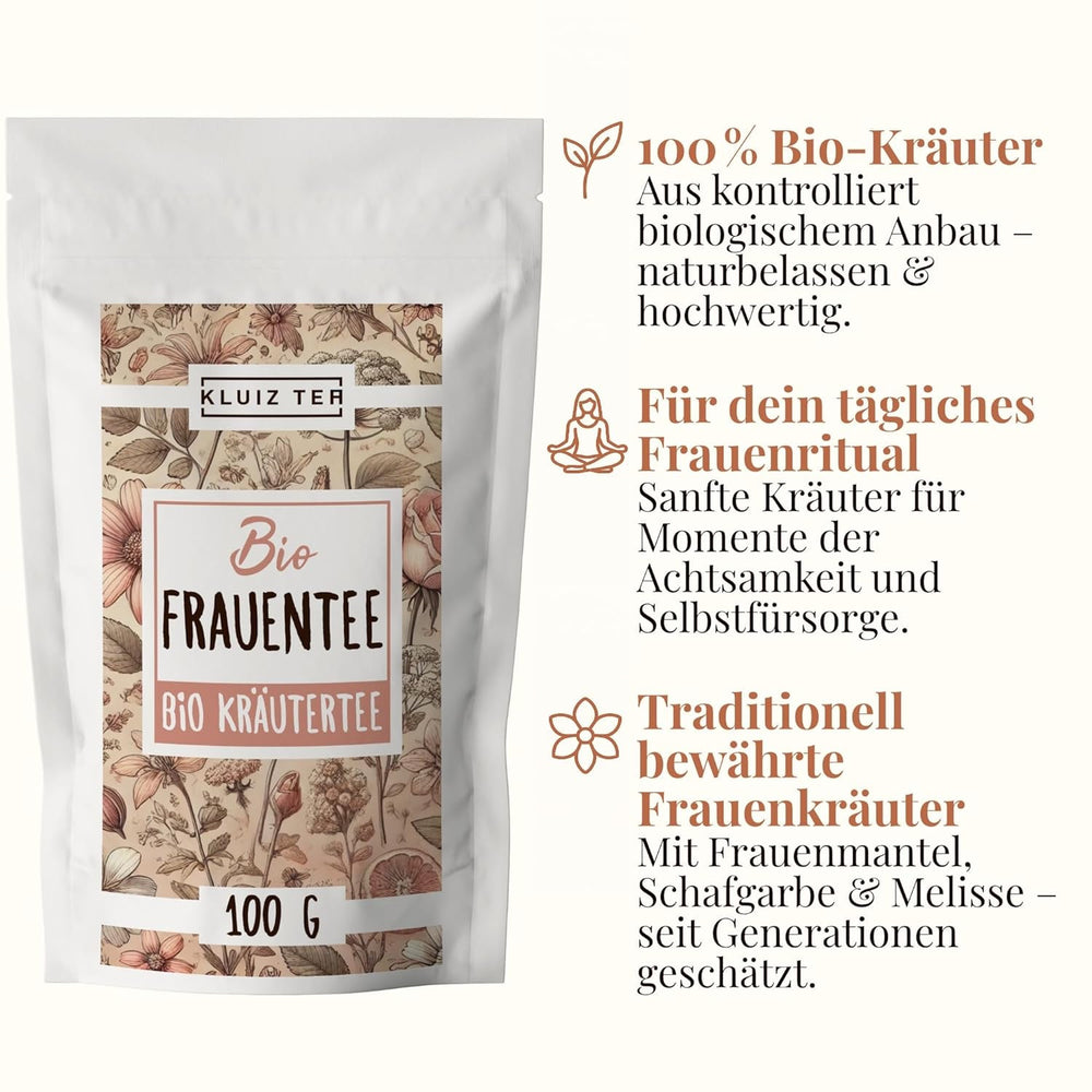 Ceai pentru femei bio vrac - 100 grame I Ceai din plante cu alchemilla, agnocastan, coada șoricelului și alte plante tradiționale I Ceai din plante de la KLUIZ