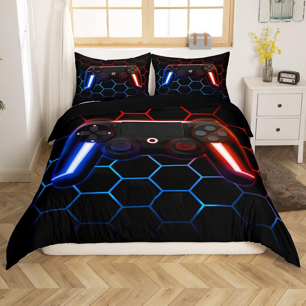 Juego de ropa de cama Gamer para jóvenes, 155 x 220, juego de cama para niños, adolescentes, hombres, vídeos, decoración, juego de cama reversible, funda verde, mando de juegos retro, cama de lujo, color blanco, 2 piezas