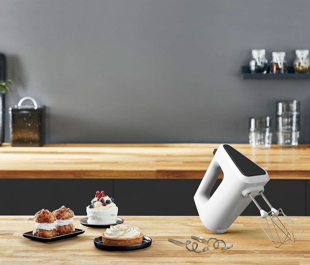 Krups GN4001 3 Mix 4000 Batidora de mano | 450 vatios | Diseño robusto | Controlador de velocidad variable | Función Turbo y Auswurf | incluido 2 Rührbesen y 2 Knethaken | Weiß/Grau Cocina Tienda Naty