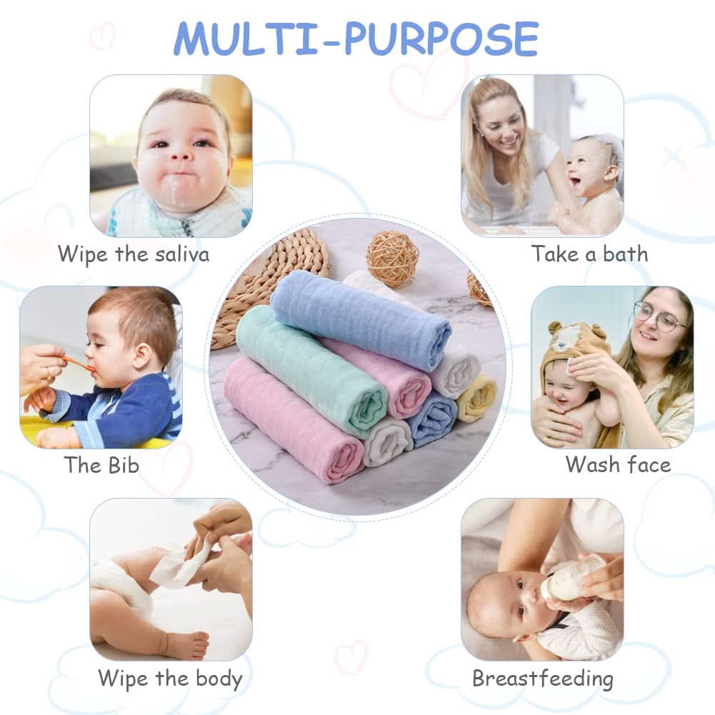 Toallas de muselina para bebé, pack de 8 toallas absorbentes de algodón orgánico, 25 x 25 cm Mother and Baby Naty Shop