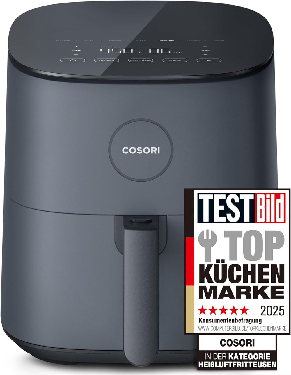 COSORI Airfryer, Freidora de Aire Caliente 7 en 1 4,7 L, Máx. 230℃ y 55DB de Ruido, Más de 100 Recetas Electrodomésticos Naty Shop Gris Compacto 4,7 litros