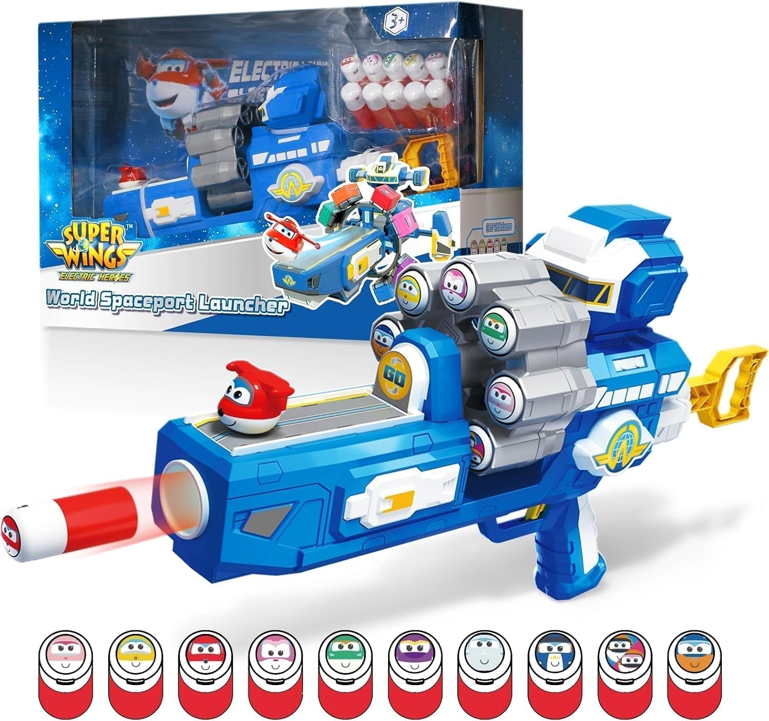 Super Wings Transformation Plane Supercharged Traver, Aprox. 12.7 Cm Figură mare de joacă pentru copii, avion de jucărie și figură de robot pentru băieți și fete de peste 3 ani, argintiu Action figures Naty Shop Armă de jucărie