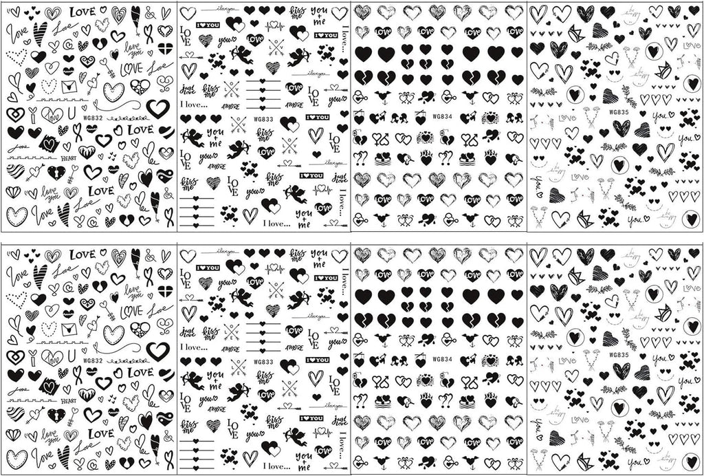 8 Blatt Nagelsticker Valentinstag Nagelaufkleber Selbstklebend Liebhaber Des Schwarzen Herzens Nail Art Sticker Dekoration Nageldesign Zubehör