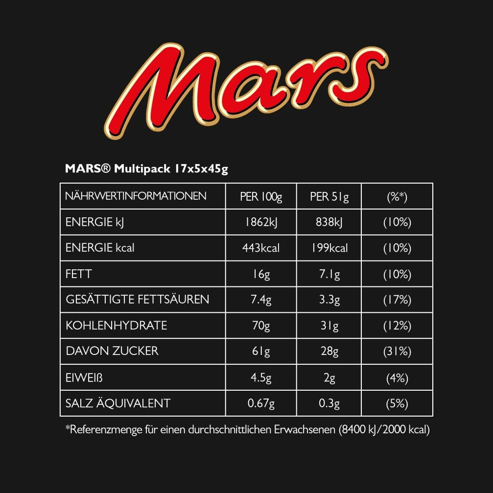 Mars barras de chocolate, caramelo, chocolate, 1 paquete de 5 barras (1 x 225 g)