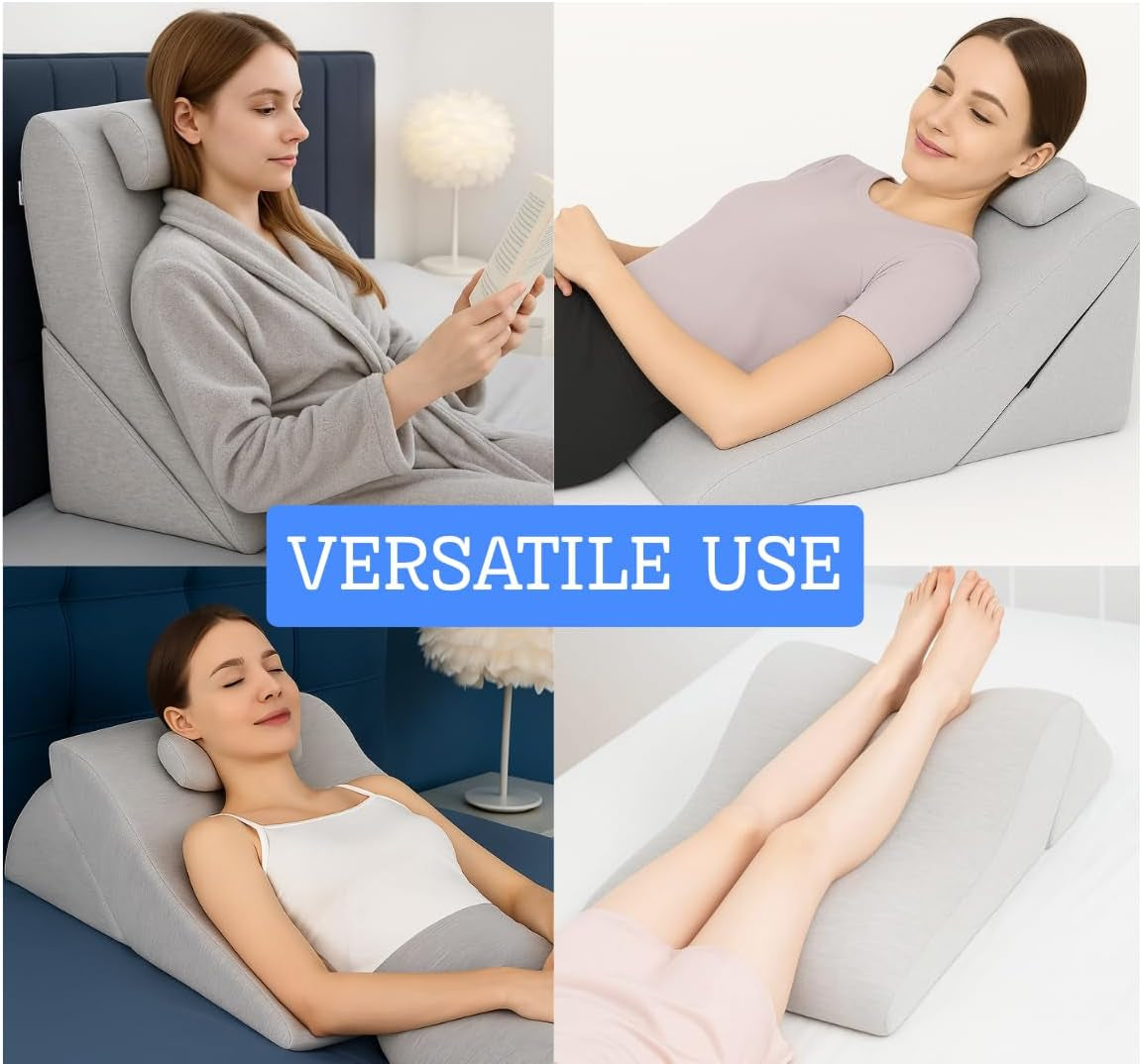 Pernă de citit – pernă pentru spate, tetieră reglabilă, spumă cu memorie, husă detașabilă, respirabilă și antiderapantă, mâner triunghiular pentru spate, gât și picioare – 60 x 50 x 30 cm