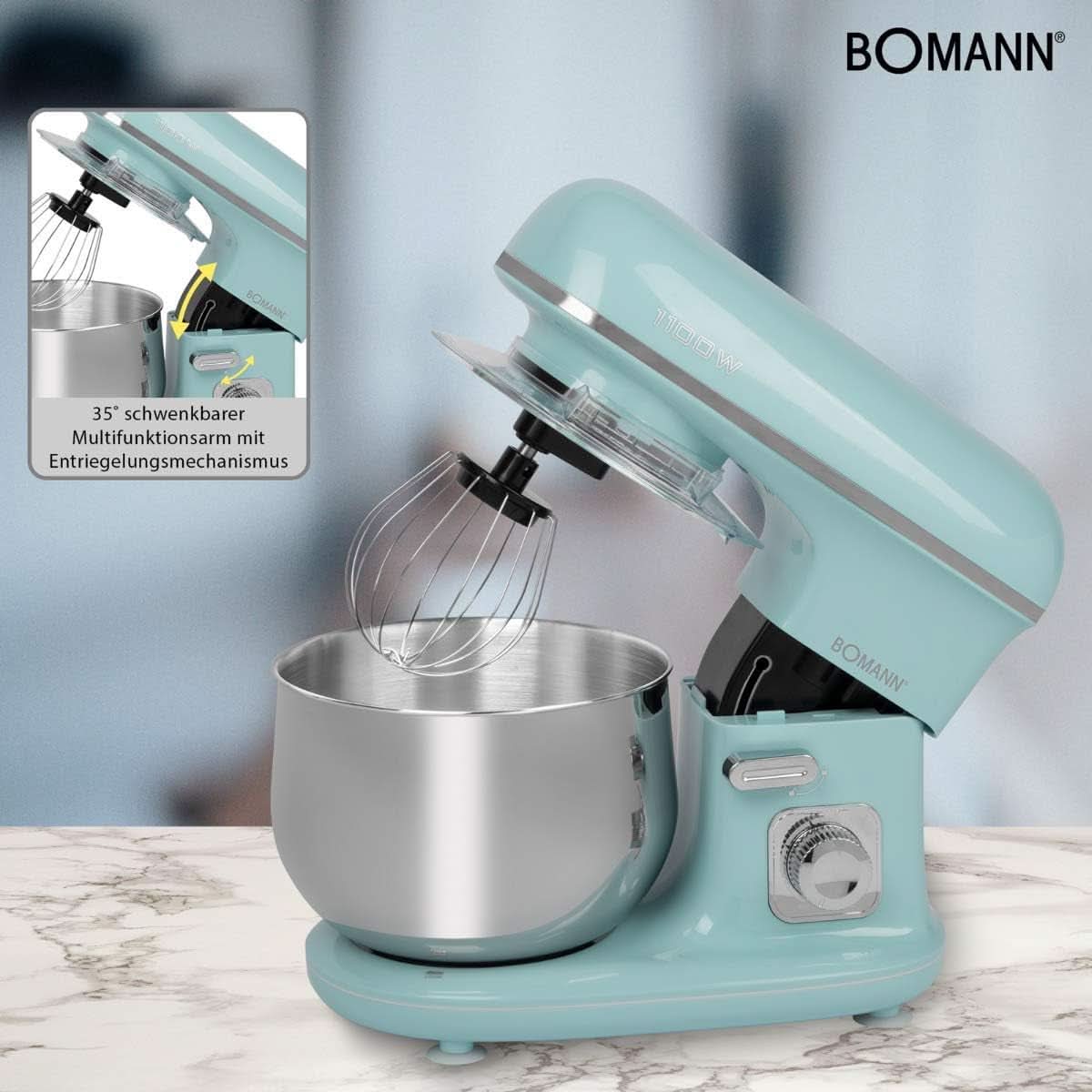 Bomann® Retro Küchenmaschine Zum Backen | Máquina de tejer 5L | Motor más rígido de 1100 W | Teigmaschine Inkl. Haken y Schneebesen | Retro Teigknetmaschine Spritzschutz Mit Nachfüllöffnung – KM 6030 CB Mint-Grün Madre e hijo Naty Shop