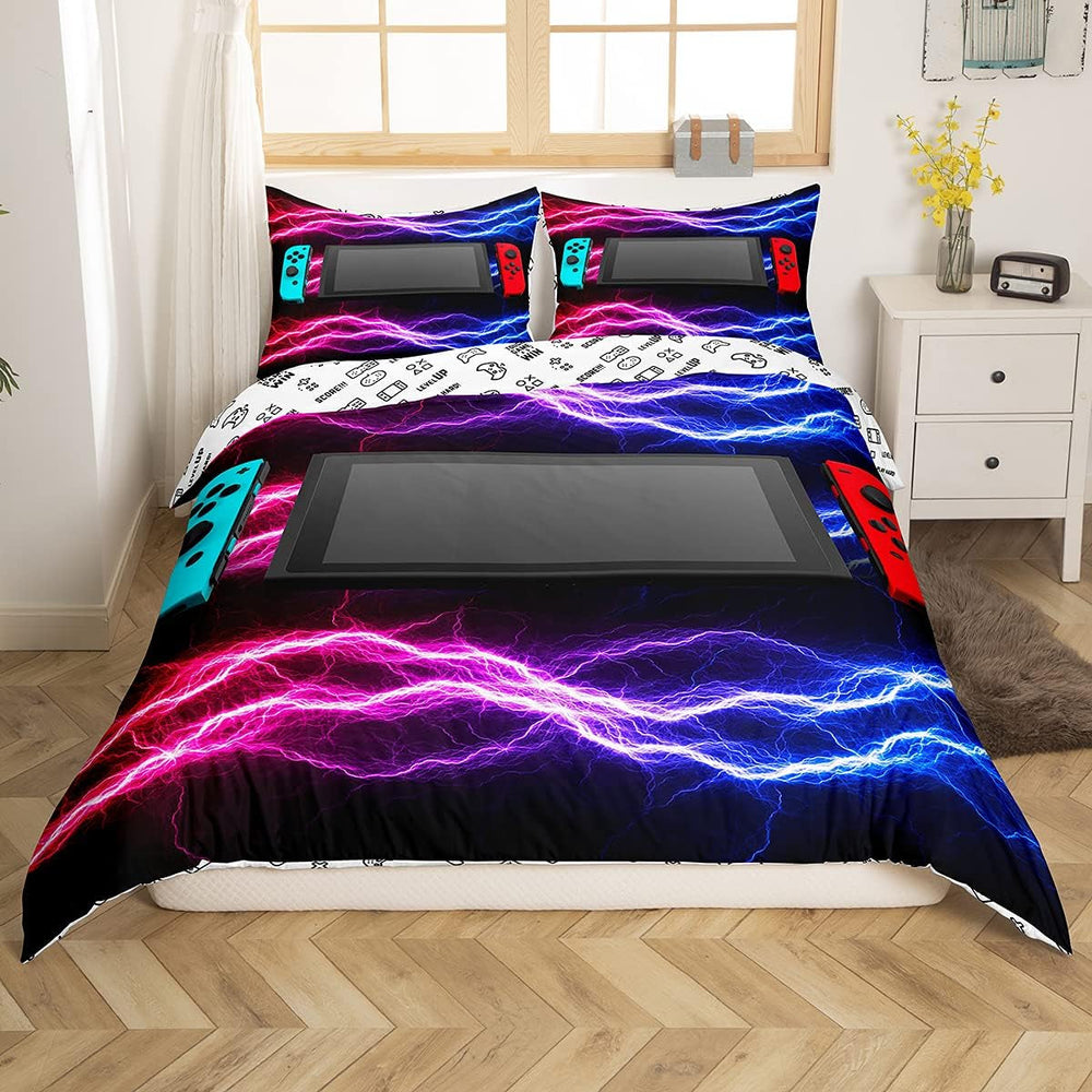 Juego de ropa de cama Gamer para jóvenes, 155 x 220, juego de cama para niños, adolescentes, hombres, vídeos, decoración, juego de cama reversible, funda verde, mando de juegos retro, cama de lujo, color blanco, 2 piezas