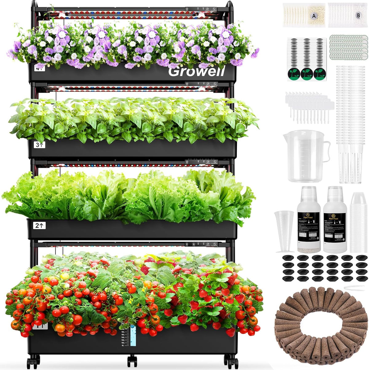 Kit de sistema de cultivo hidropónico grande, 120 cápsulas, jardín hidropónico vertical con 2 modos de iluminación, sistema de circulación automática de agua, sistema de jardinería de hierbas para interiores de 48 litros
